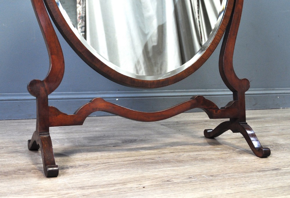 Attractive Large Antique Mahogany Oval Dressing Table Mirror On Stand