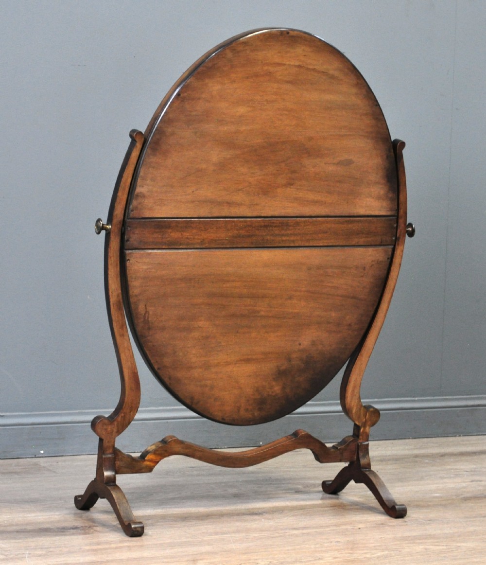 Attractive Large Antique Mahogany Oval Dressing Table Mirror On Stand
