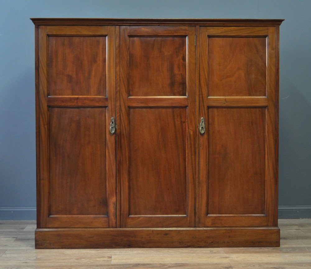 Attractive Large Low Antique Mahogany Fitted Triple Door Wardrobe