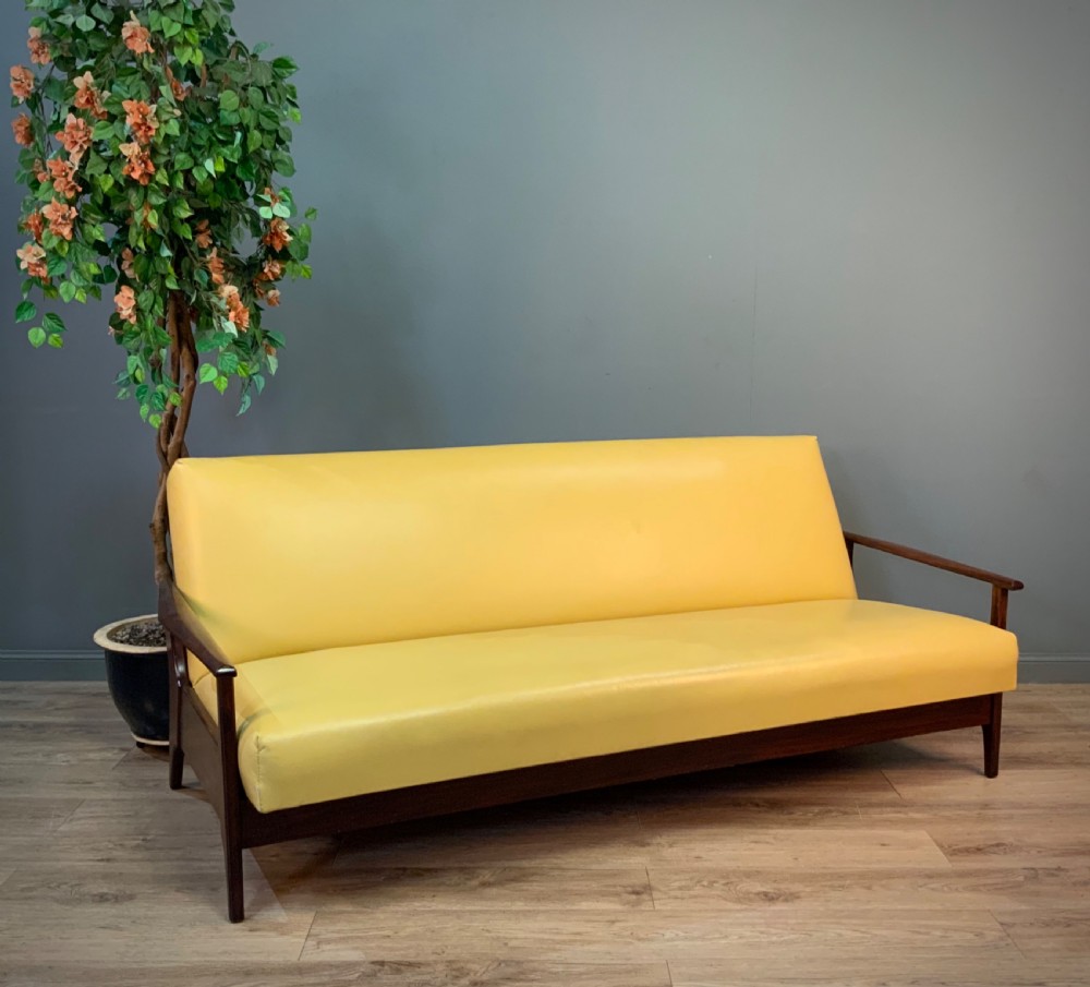 attractive large retro leather teak daybed sofabed settee
