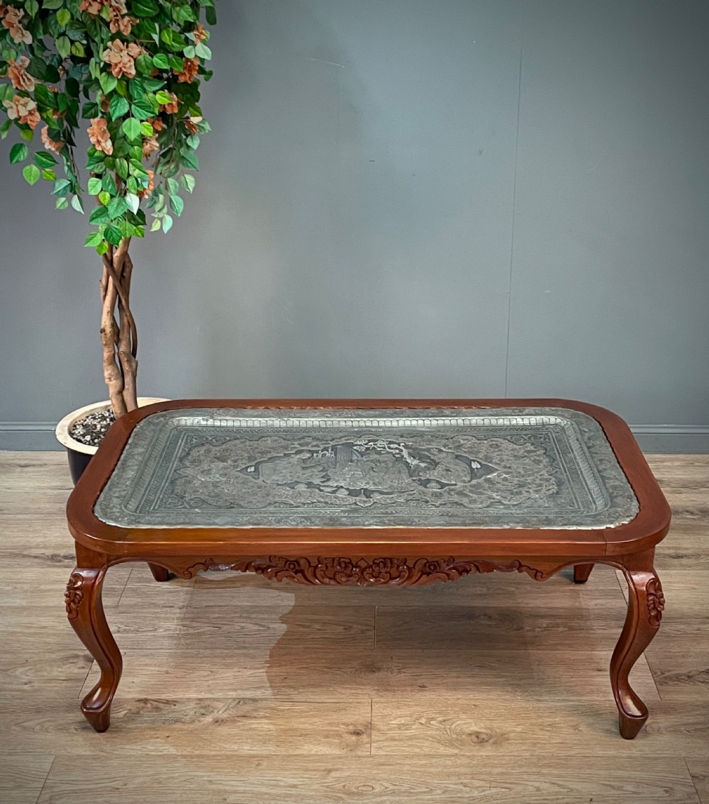 attractive large vintage eastern metal tray top coffee table