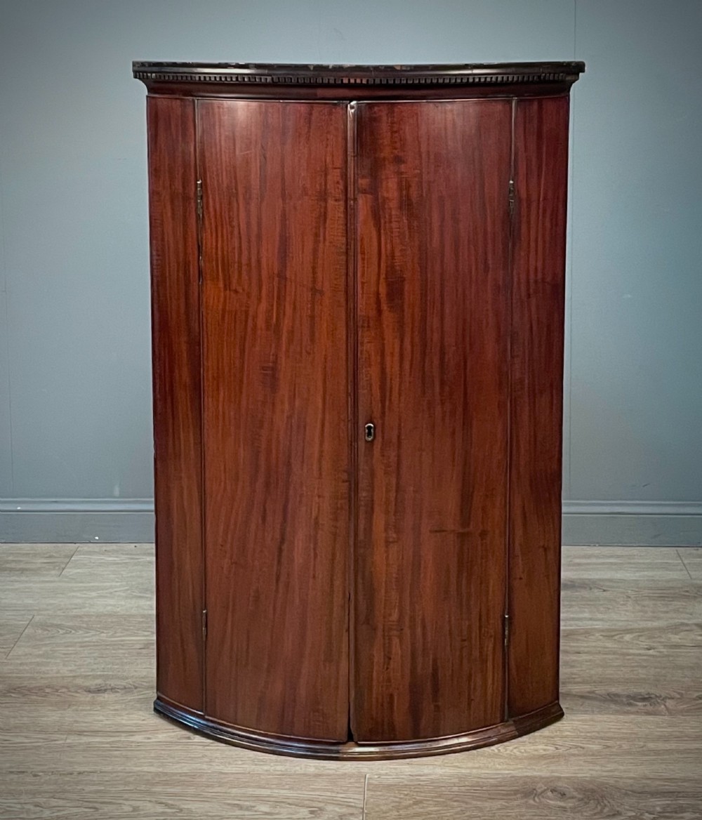 attractive antique georgian mahogany bow front hanging corner cabinet