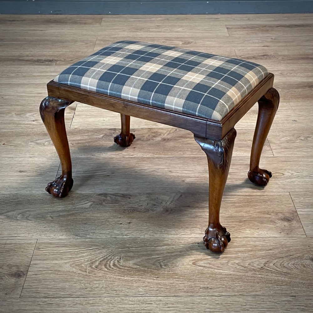 attractive small antique queen anne style newly upholstered stool