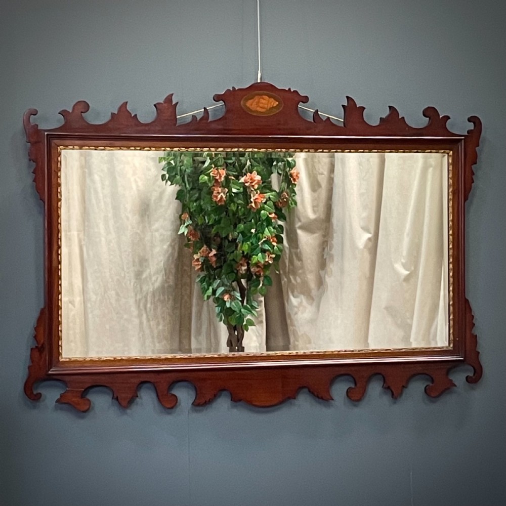 attractive large antique inlaid chippendale style mahogany wall mirror