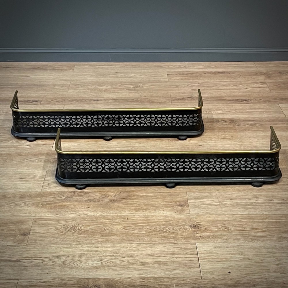 attractive pair of antique victorian cast iron brass fire fenders