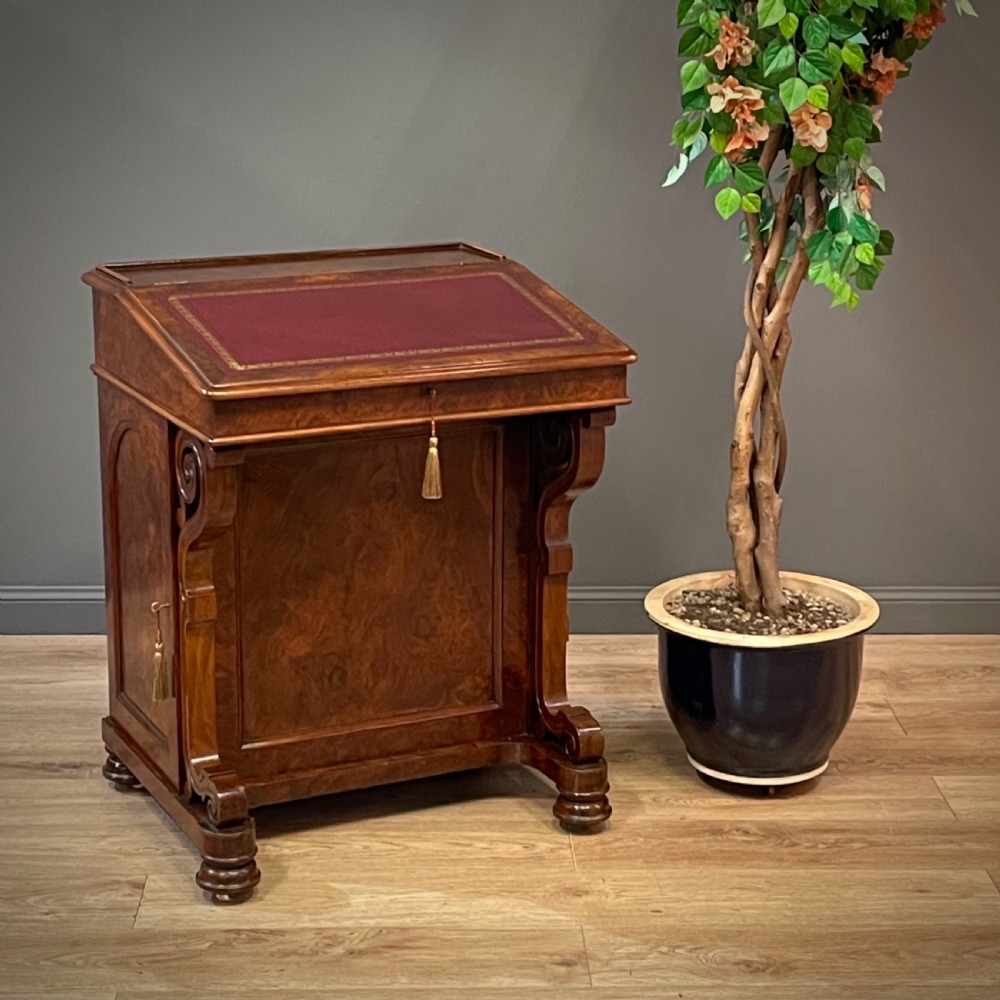 attractive large antique victorian burr walnut double drawer davenport desk