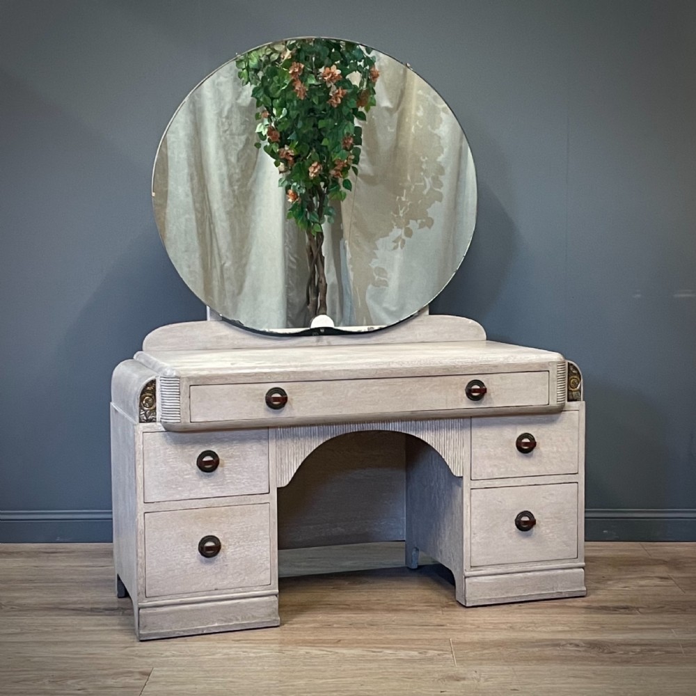 attractive art deco twin pedestal limed oak mirrored dressing table