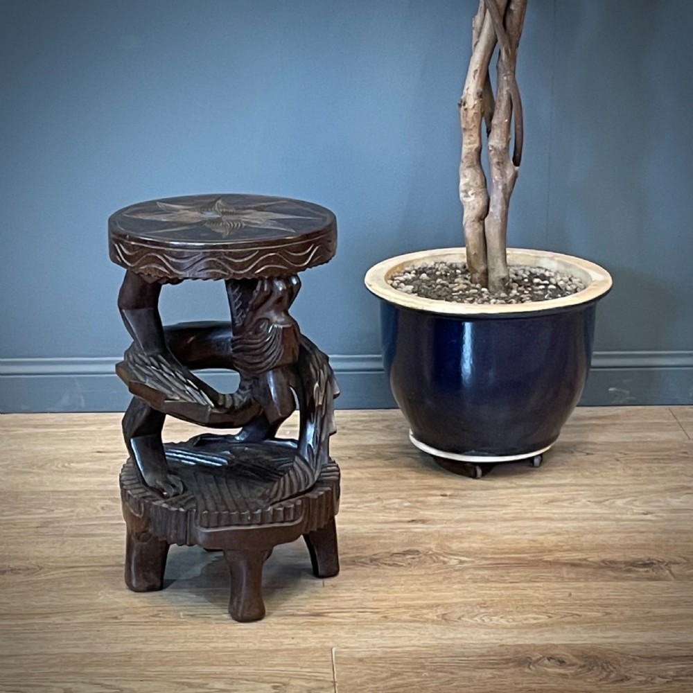 attractive oriental dragon carved plant stand stool
