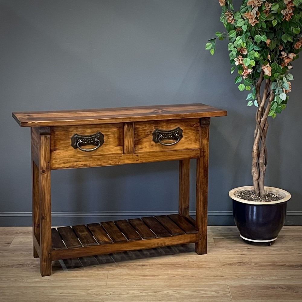 attractive large rustic side table with drawers