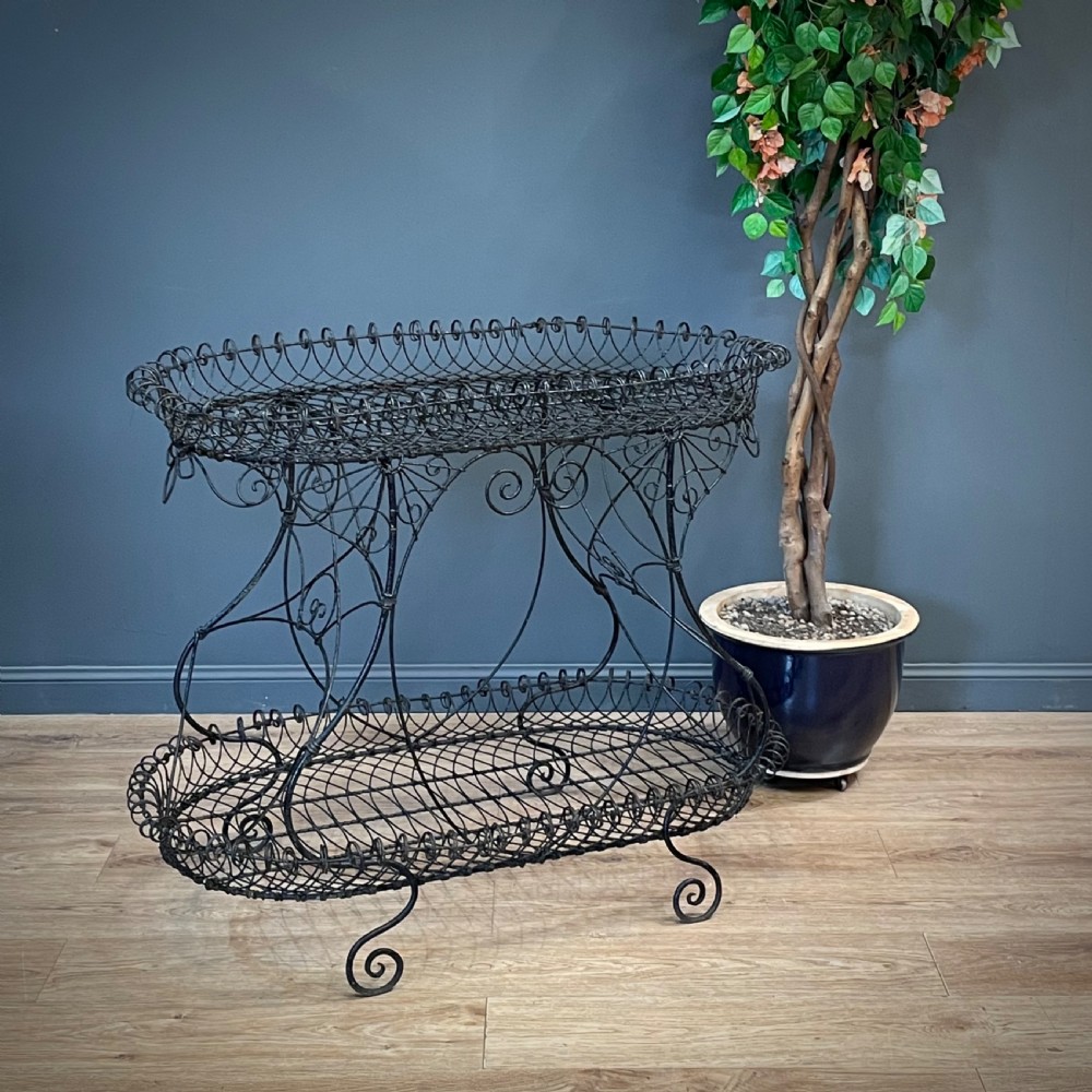 attractive large antique victorian two tier wire work plant stand