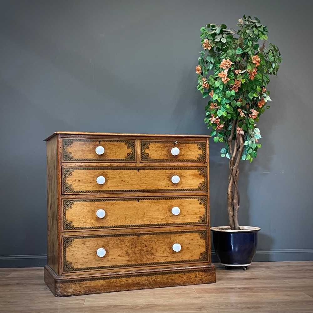 attractive large antique victorian rustic pine chest of five drawers