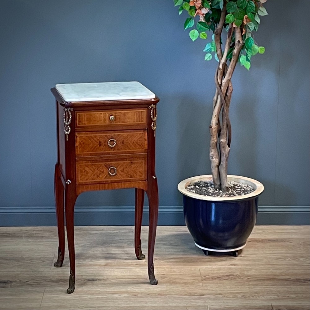 attractive antique edwardian empire style marble top walnut bedside cabinet
