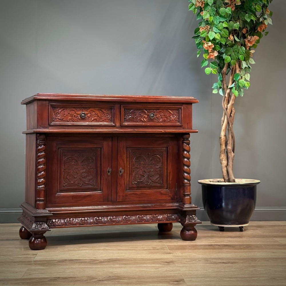 attractive vintage carved rustic eastern cabinet small sideboard