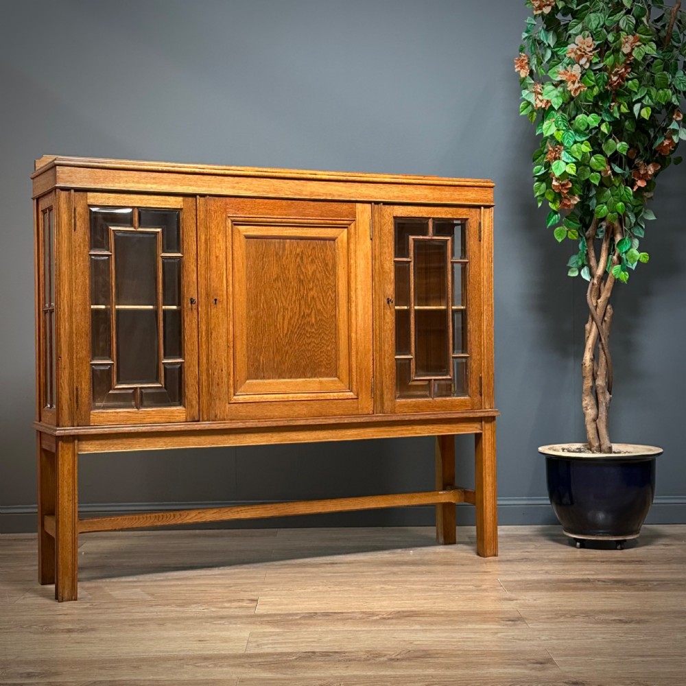 attractive large antique edwardian oak glazed bookcase