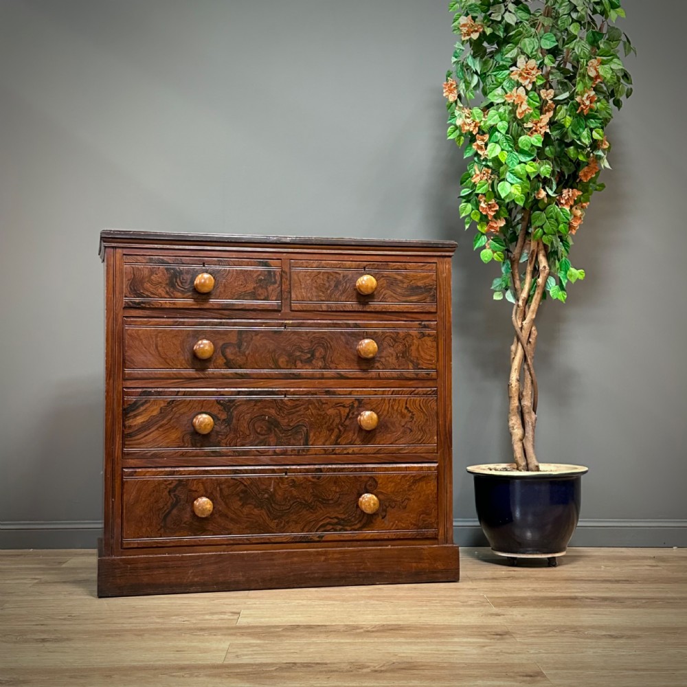 attractive large antique victorian rustic simulated rosewood five drawer chest