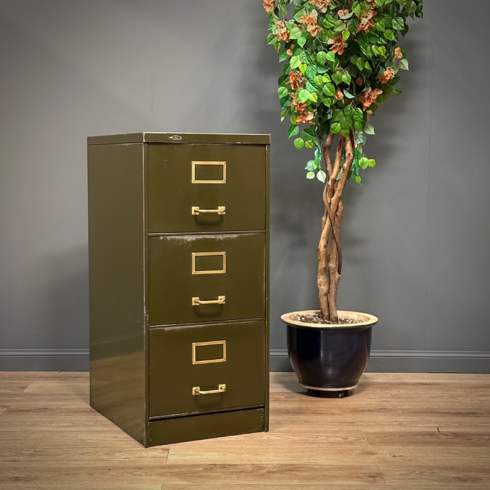 attractive vintage three drawer roneo painted metal industrial filing cabinet