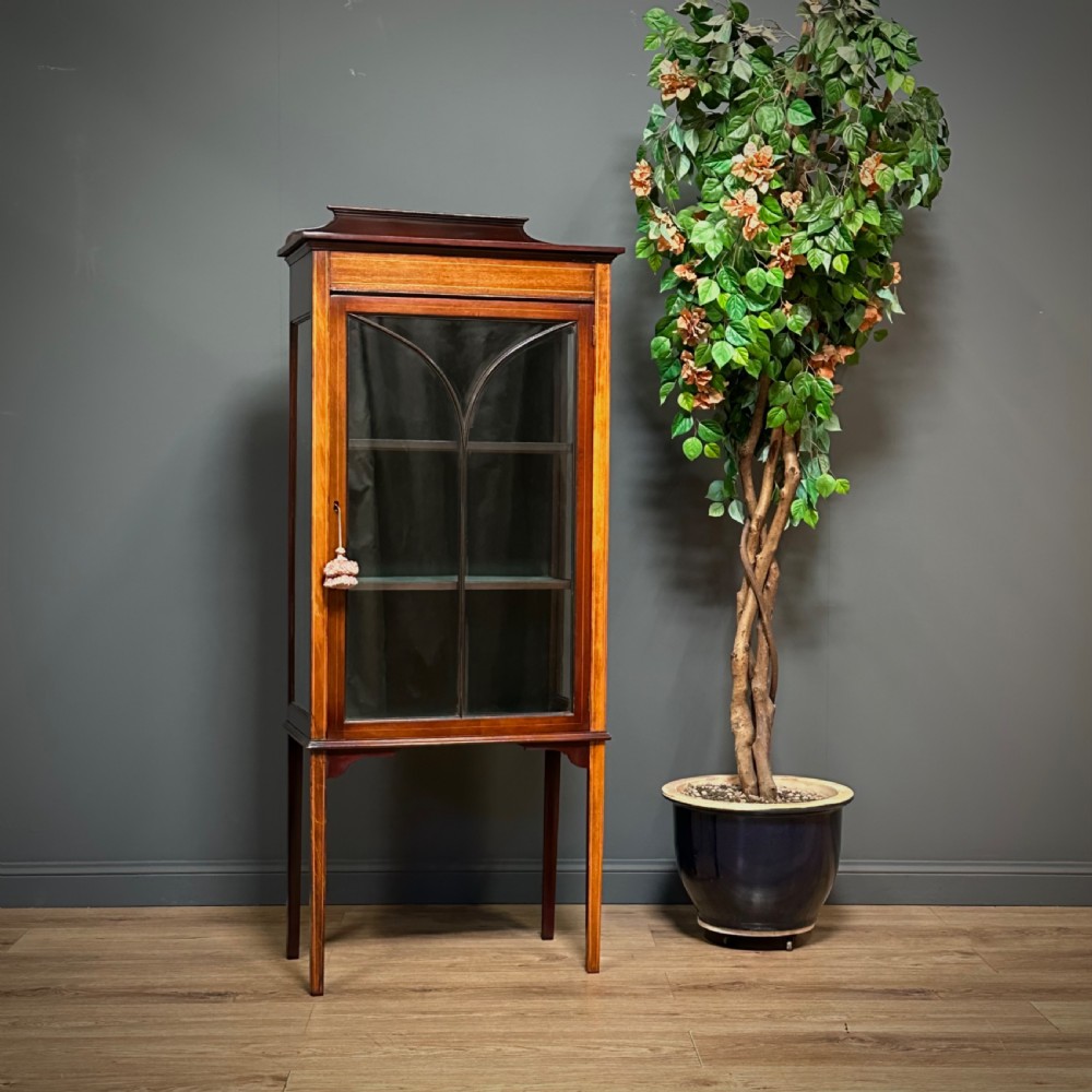 attractive small antique edwardian inlaid mahogany glazed display cabinet