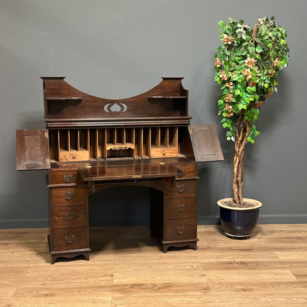 attractive antique the britisher oak kneehole bureau desk