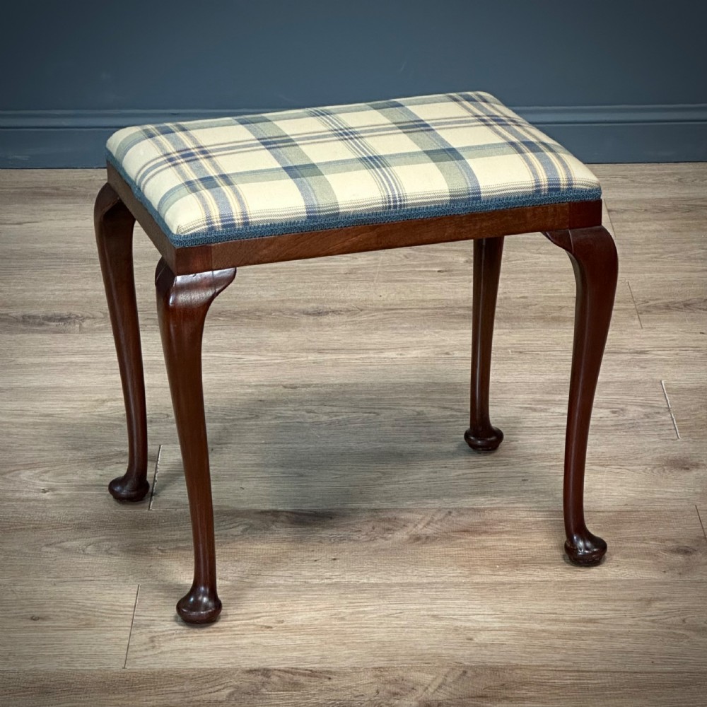 attractive vintage mahogany queen anne newly upholstered stool