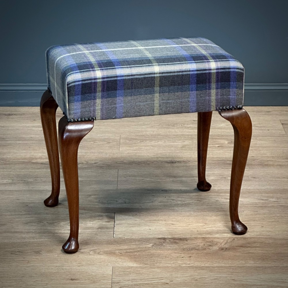 attractive vintage mahogany queen anne newly upholstered stool