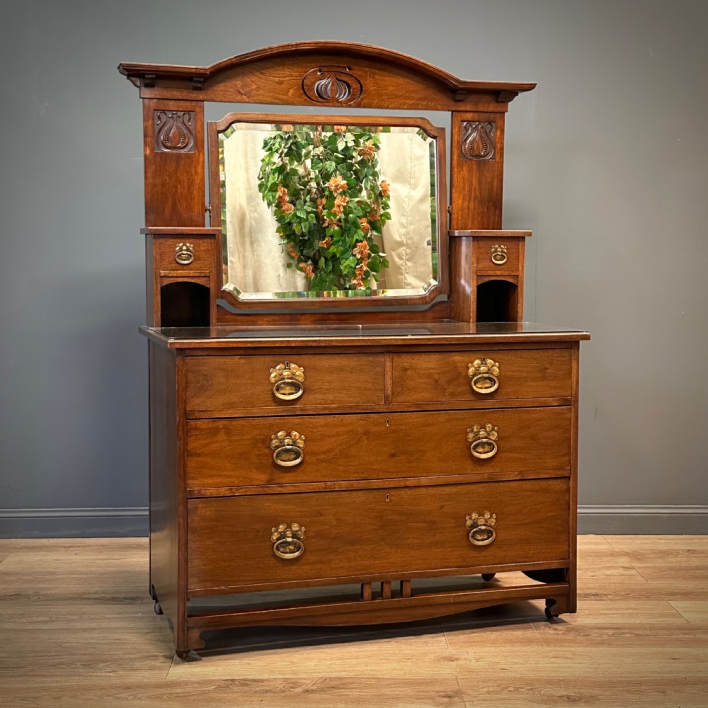 attractive large antique art nouveau walnut dressing table