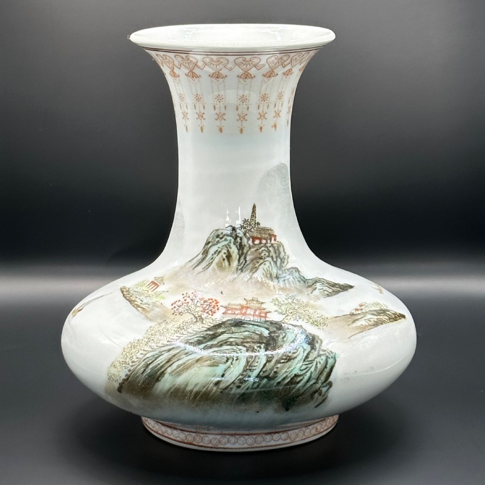 attractive vintage chinese vase with mountain landscape scene