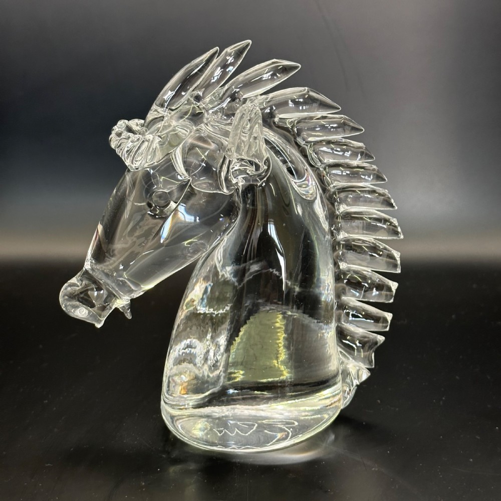 attractive vintage clear art glass signed crystal horses head