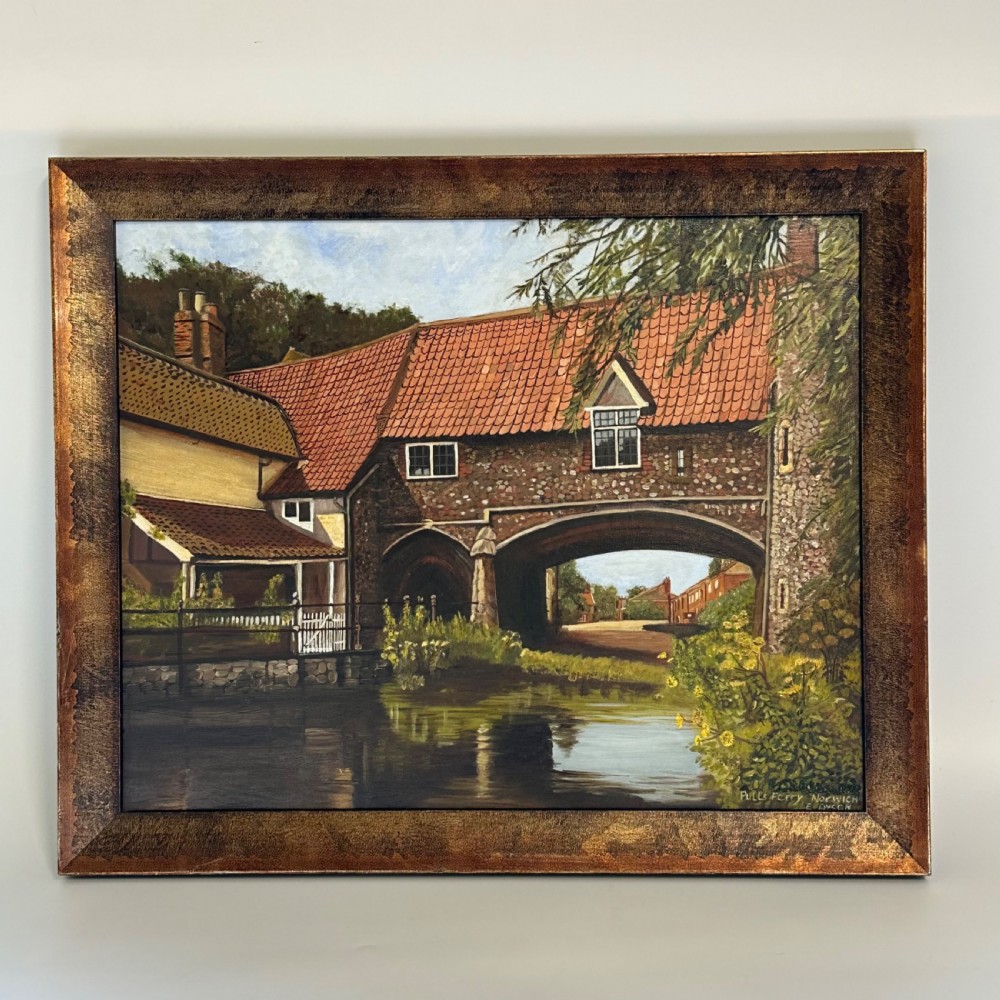 framed pulls ferry norwich oil painting by artist eileen barclay 54cm x 44cm