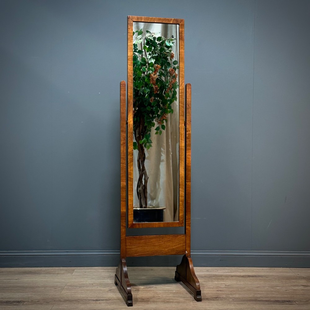 attractive antique walnut floor standing cheval mirror