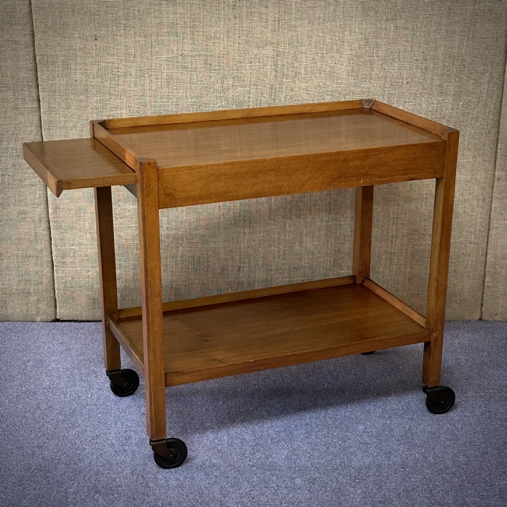 attractive mid century walnut serving drinks trolley with pull out tray