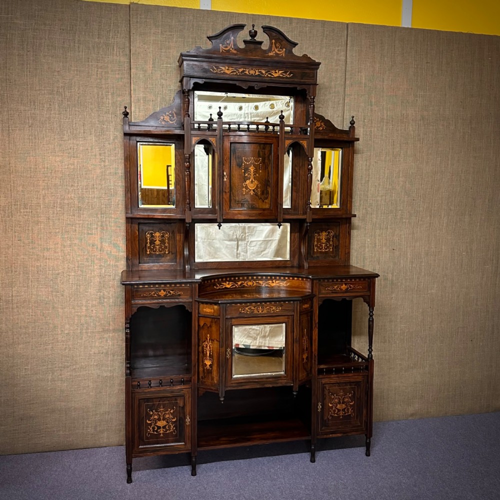 attractive large antique victorian ornately carved inlaid rosewood mirror back sideboard