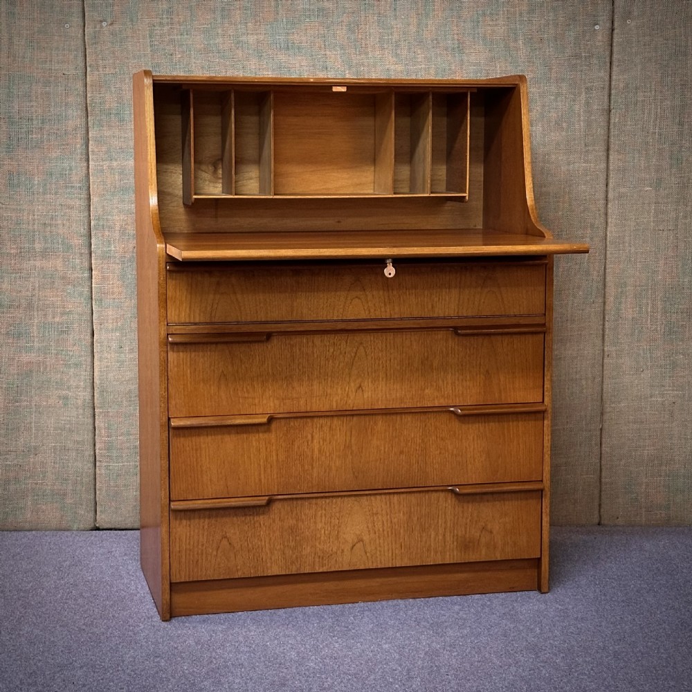 attractive mid century teak writing bureau with drawers