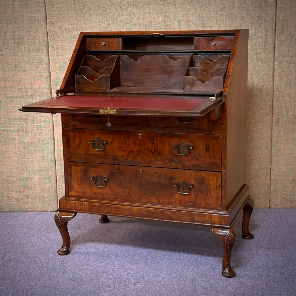 attractive antique burr walnut bureau with drawers