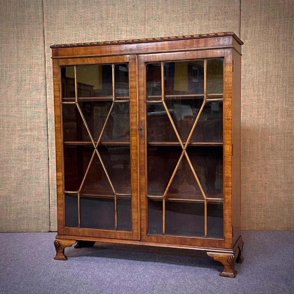 attractive antique floor standing mahogany glazed two door bookcase cabinet