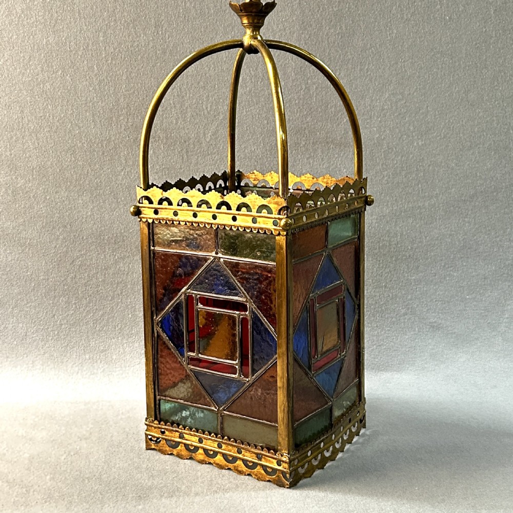 attractive antique victorian stained glass and brass hall lantern
