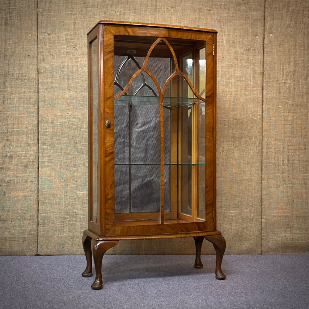 vintage barget built burr walnut art deco style bow front display cabinet